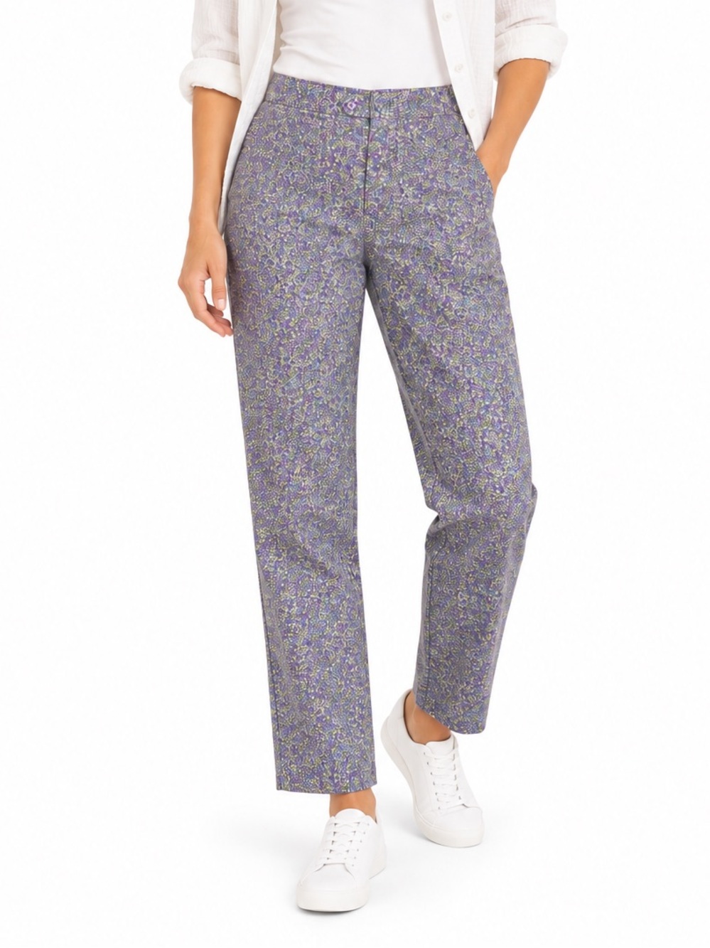 High Sierra Woman Floral Pull-On Pants 1X Purple Cottagecore Cotton Pants
